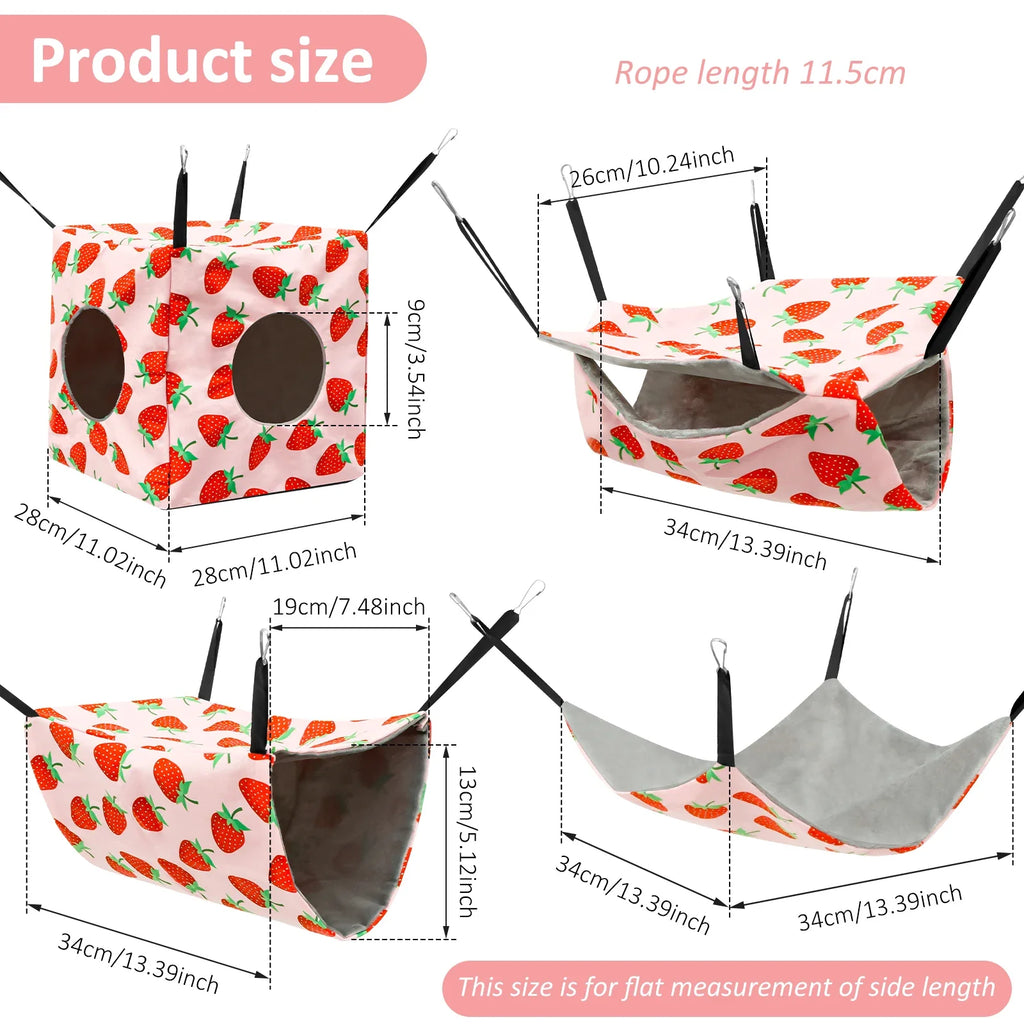 4Pcs Hamster Hammock Set Washable Guinea Pig Hideout Bed Soft Ferret Hanging Nest for Chinchilla Glider Squirrel