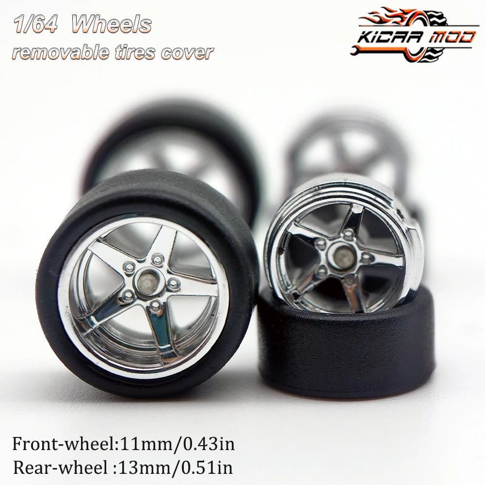 1/64 RLC Premium Wheels with Slick Tires for RLC Muscle Car Advan GT Model Car Refitting Parts D:11mm+13mm (1 Set)