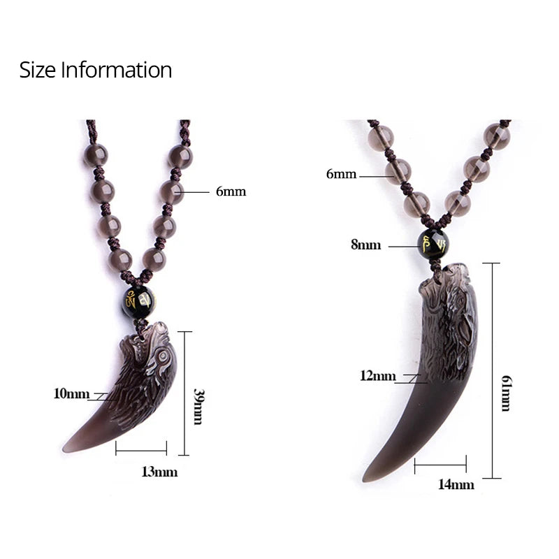 Natural Stone Black And Ice Obsidian Pendant Necklace Wolf Tooth Amulets And Talismans Couple Necklace For Women And Men