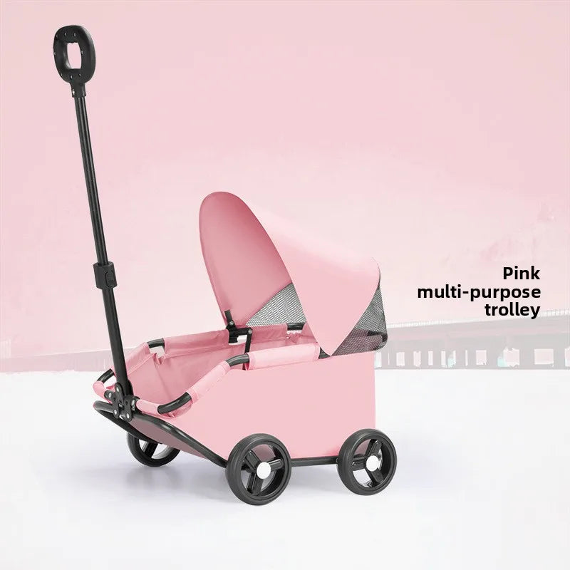 Foldable Small Pet Stroller Cart Lightweight Oxford Dog Cat Carrier Trolley Telescopic Pull Wagon Outdoor Walking Shopping