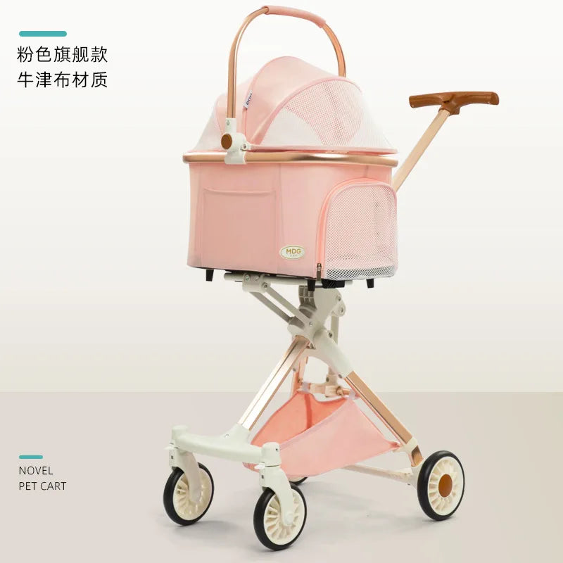 Lightweight White High View Pet Stroller One-click Foldable Cart for Small Medium Dogs Cats Outdoor Travel Pet Supplies Hot Sale