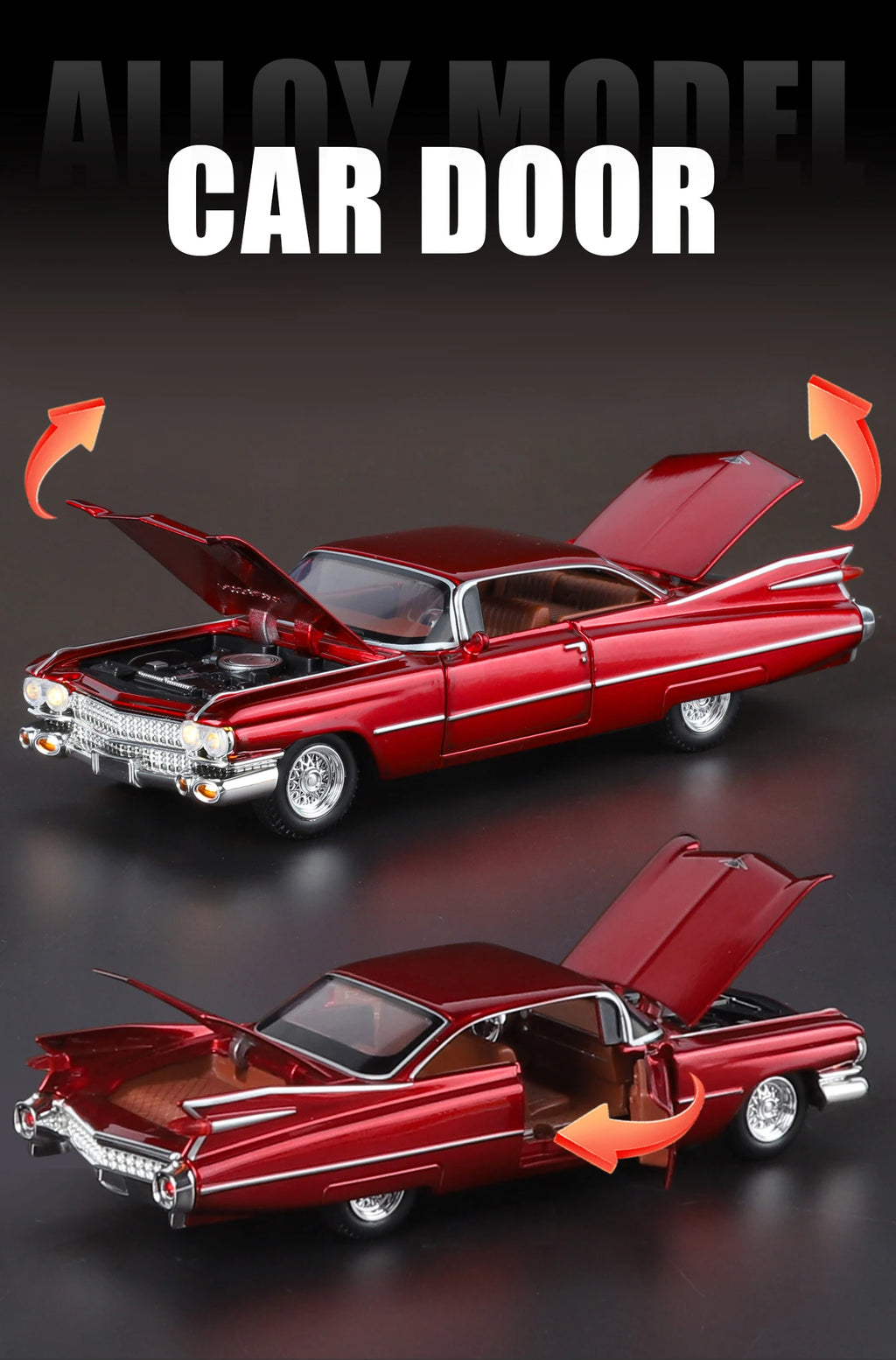 1:32 Cadillac Eldorado Biarritz Classic Retro Car Alloy Metal Diecast Model Car With Sound And Light Pull Back Collection Hobby