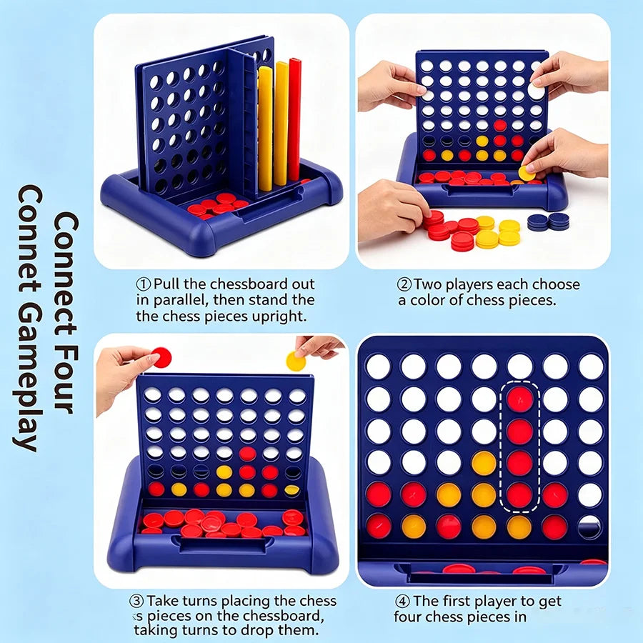 1PCS Four-In-A-Row Chess Connection Classic Family Board Game, Fun Educational Toy for Kids Aged 3+, Gift Box Packaging
