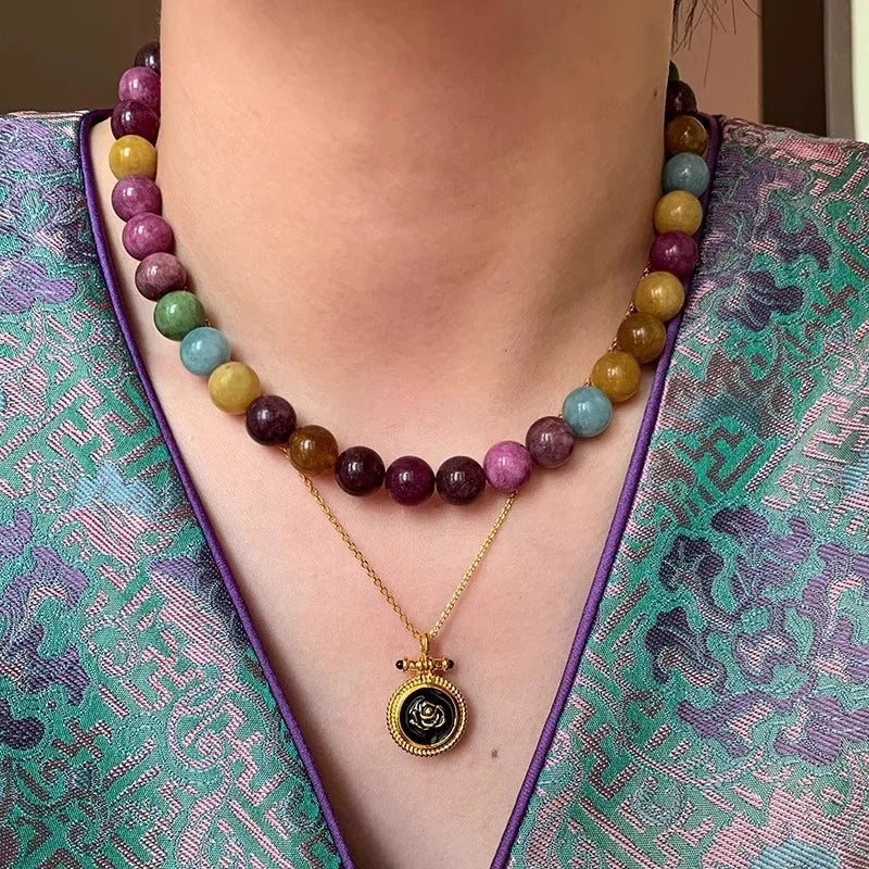 100% Natural Colorful Tourmaline Stone 14K Gold Filled Female Beads Chain Necklace Jewelry For Women Birthday Gifts Cheap