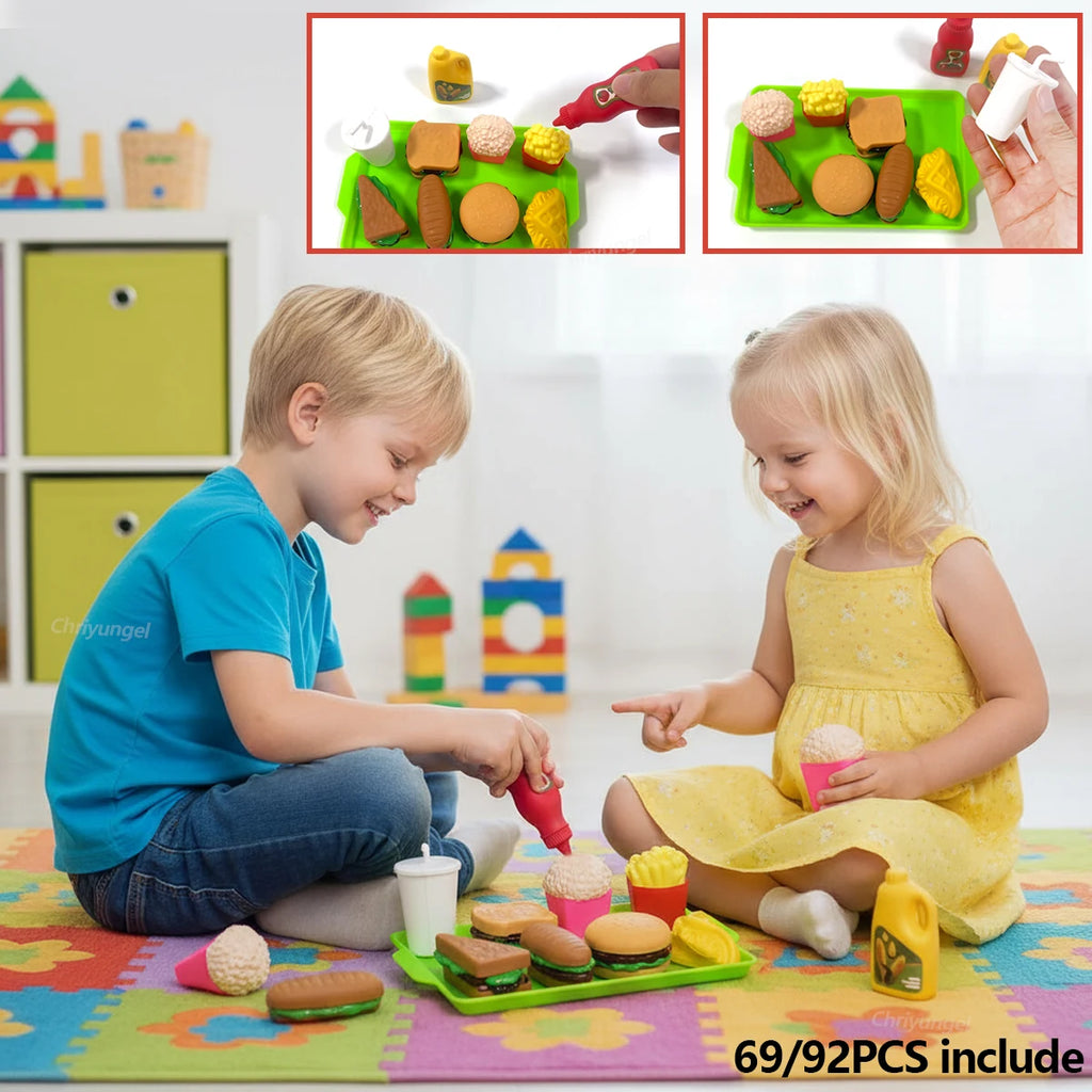 Kids Play Kitchen Toys Set Mini 92/69/59 PCS Pretend Cooking Food with Pots Pans Utensils for Toddlers Girls Boys Children Gift