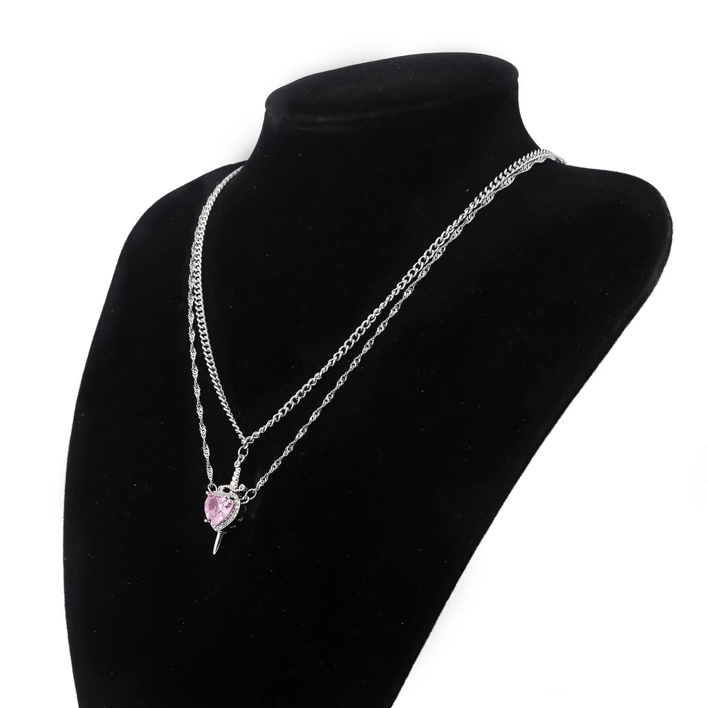 Snow White and the Huntsman Couple Necklace Heart and Sword Pendant Necklace for Women Romantic Valentine's Day Jewelry Gifts