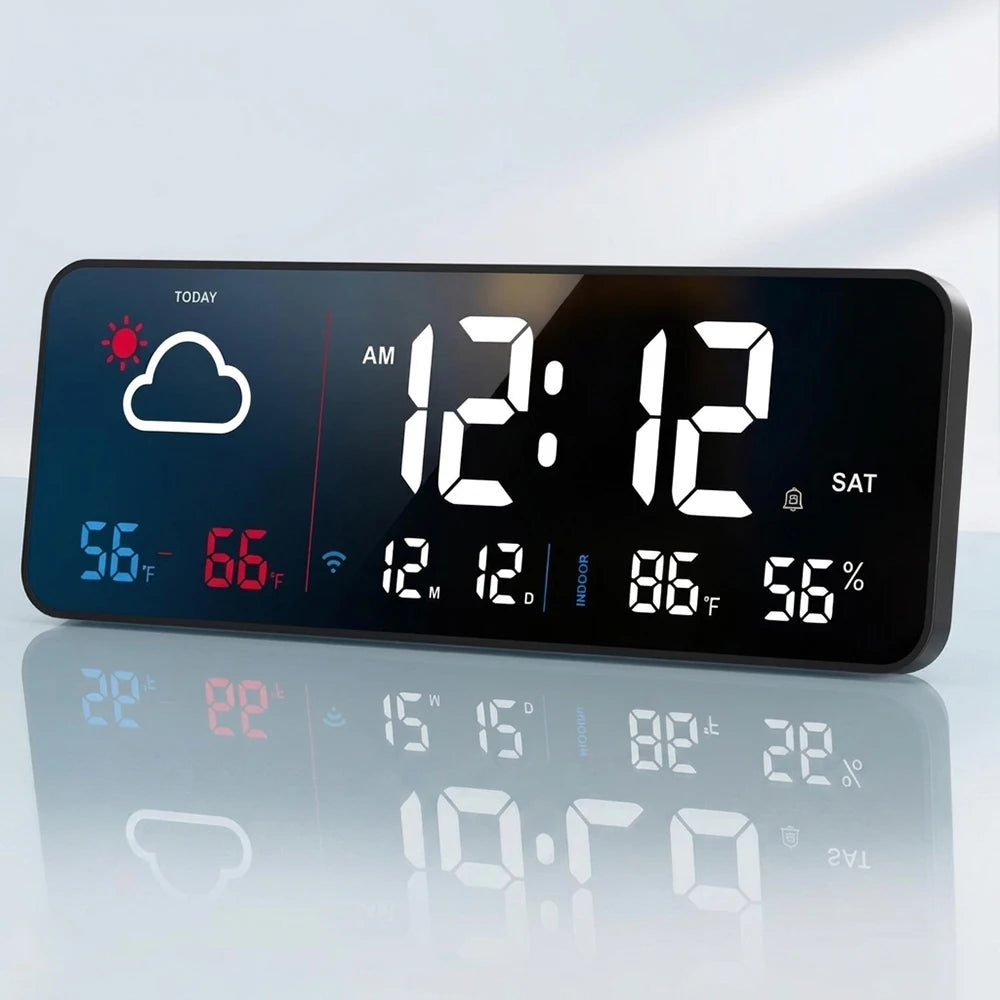 Smart Weather Clock Indoor Temp  Humidity Desk Wall Mountable Digital Alarm Clock Calendar Week Display Home Decor Gift Tuya