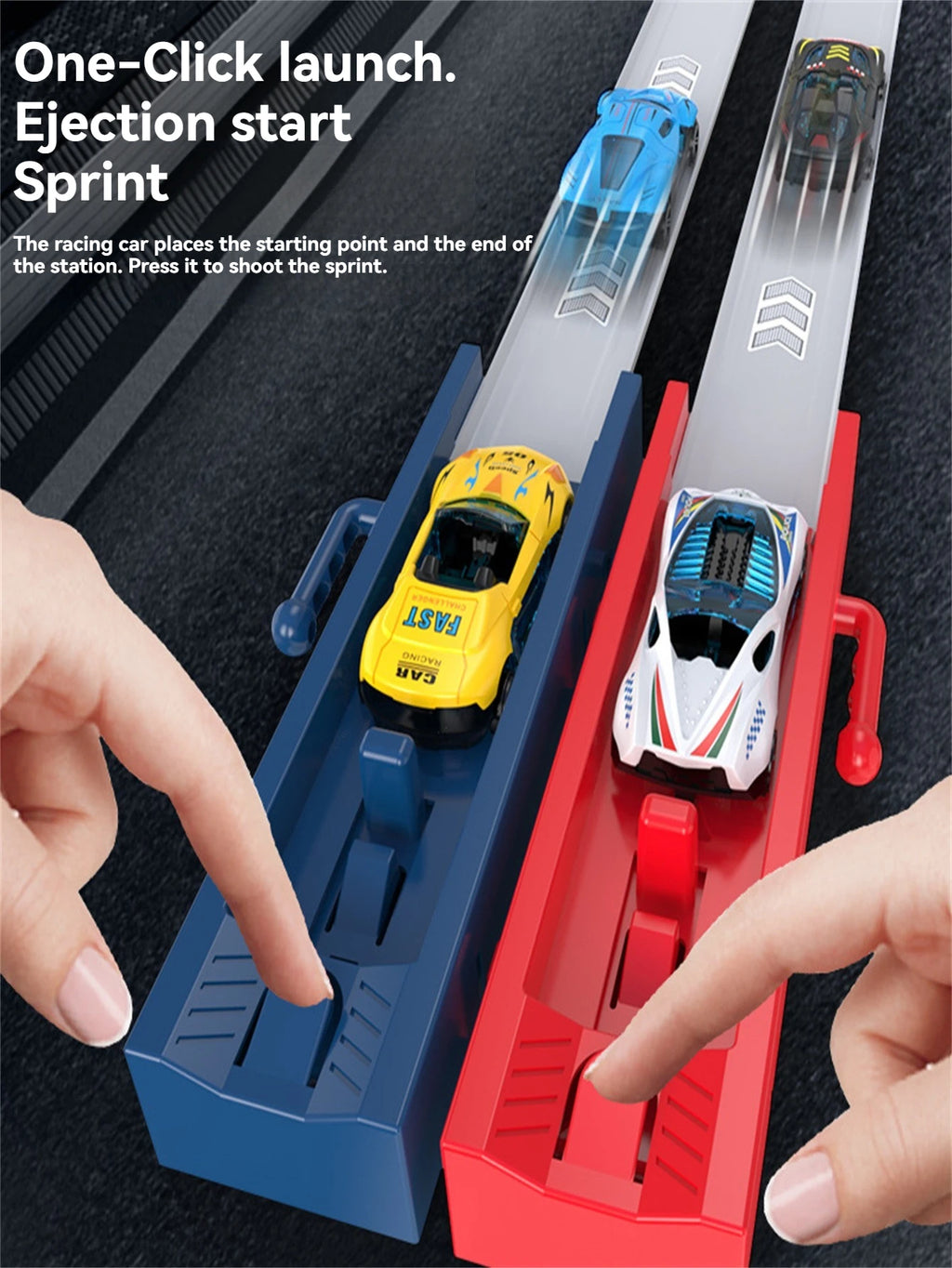 Children's catapult track car, alloy car, multiplayer competitive track car, DIY track assembly, fun toy car
