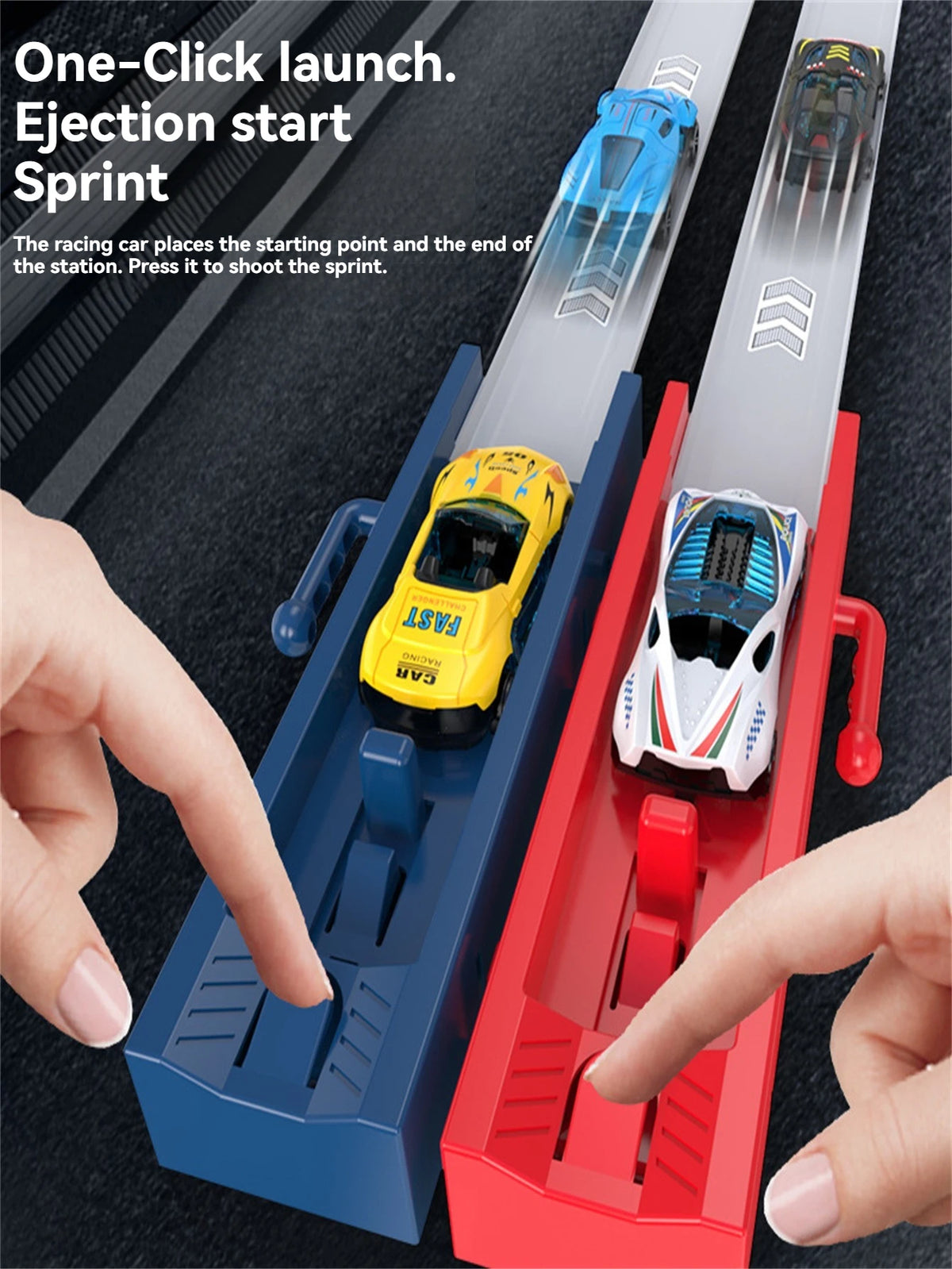 Children's catapult track car, alloy car, multiplayer competitive track car, DIY track assembly, fun toy car