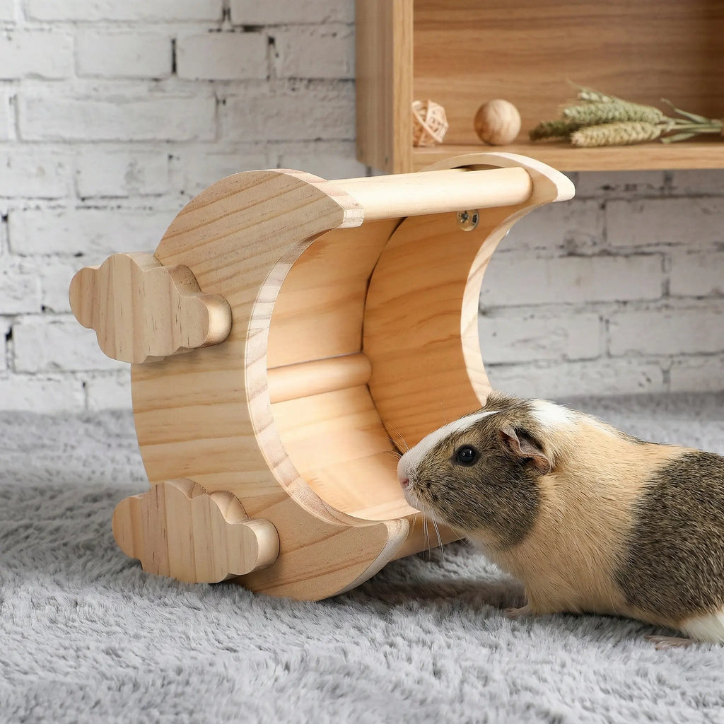 Wooden Hamster Moon Style Solid Wood Small Animal House for Hamster Chinchilla Rat Rabbit Decorative Cage Interior