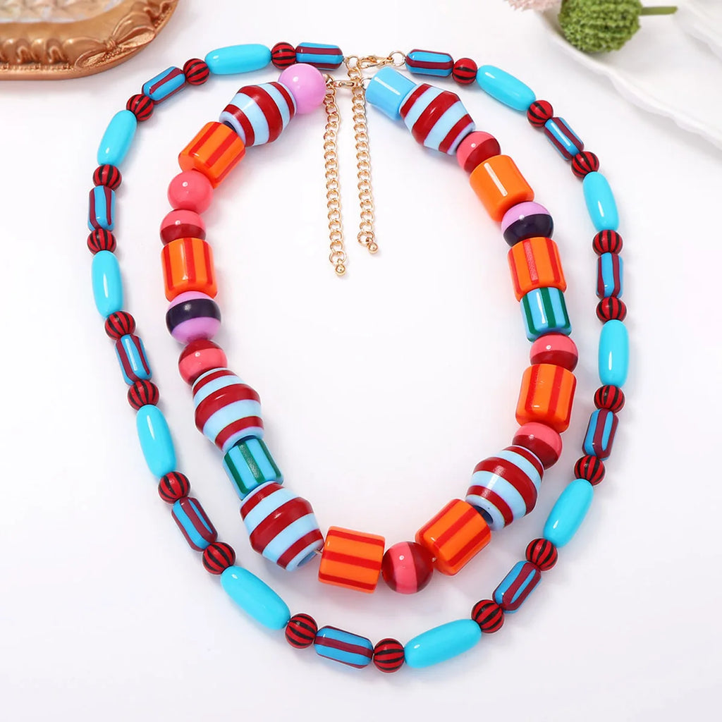 Bohemia Colorful Resin Beaded Choker Necklaces for Women y2k Jewelry Boho Statement Necklace Gifts