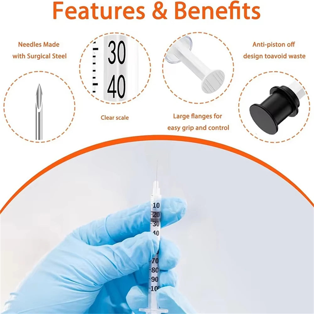 20/50/100pcs 1ml 0.5ml 30G Pet Animal Dog Cat Disposable Syringe Plastic Veterinary Syringe With Needles Medical Supplies