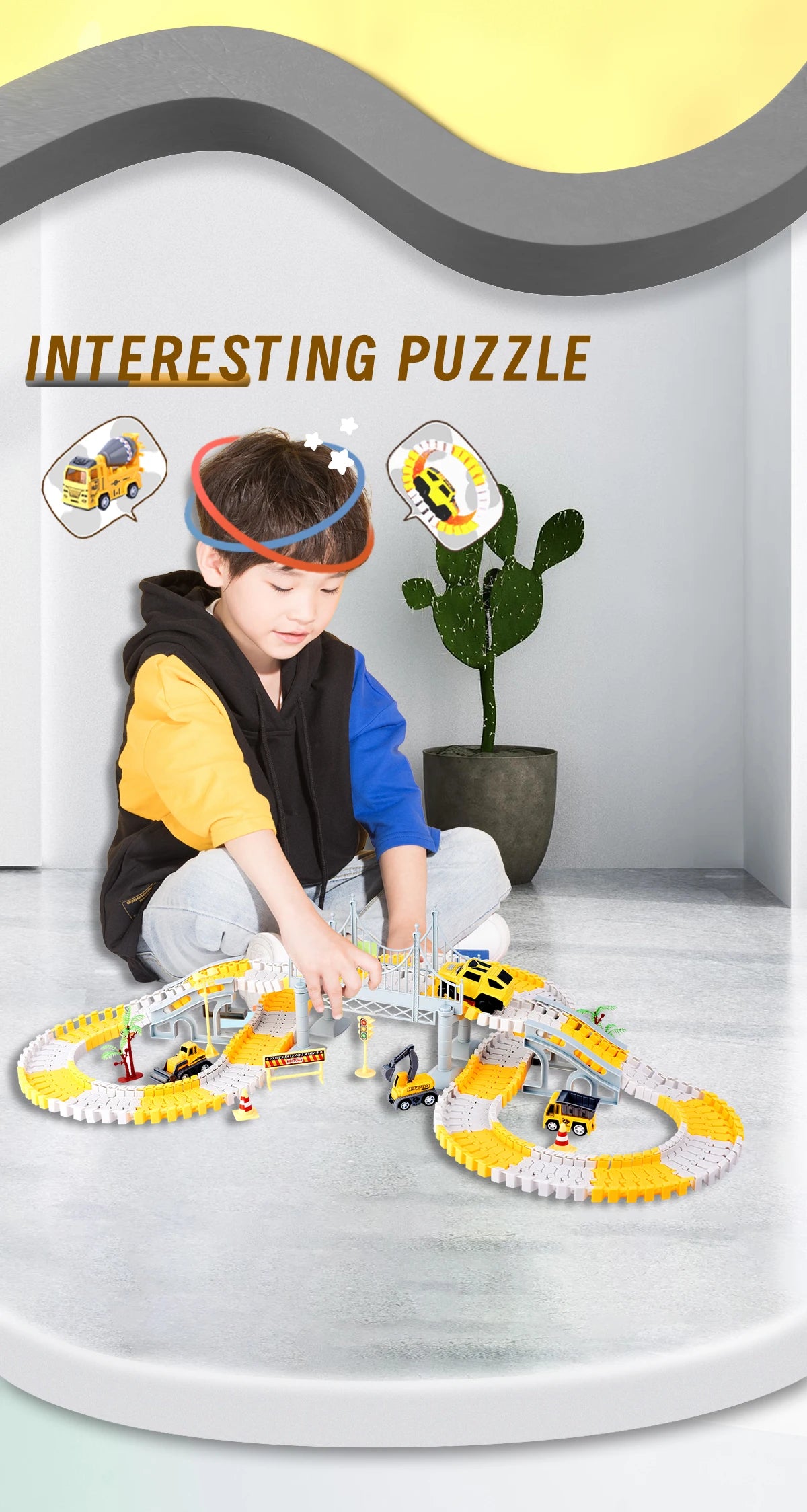 DIY Building Block Track Splicing Puzzle Toy, Electric Track Toy Engineering Minin Car Set Puzzle Kids Toys Track Car Train Toys
