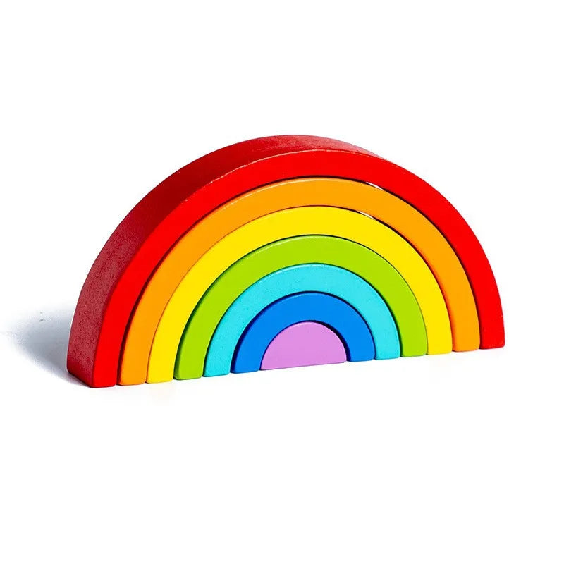 Wooden Rainbow Block Colorful Stacking Building Block Children Open-shaped Creative Building Blocks Montessori Educational Toy