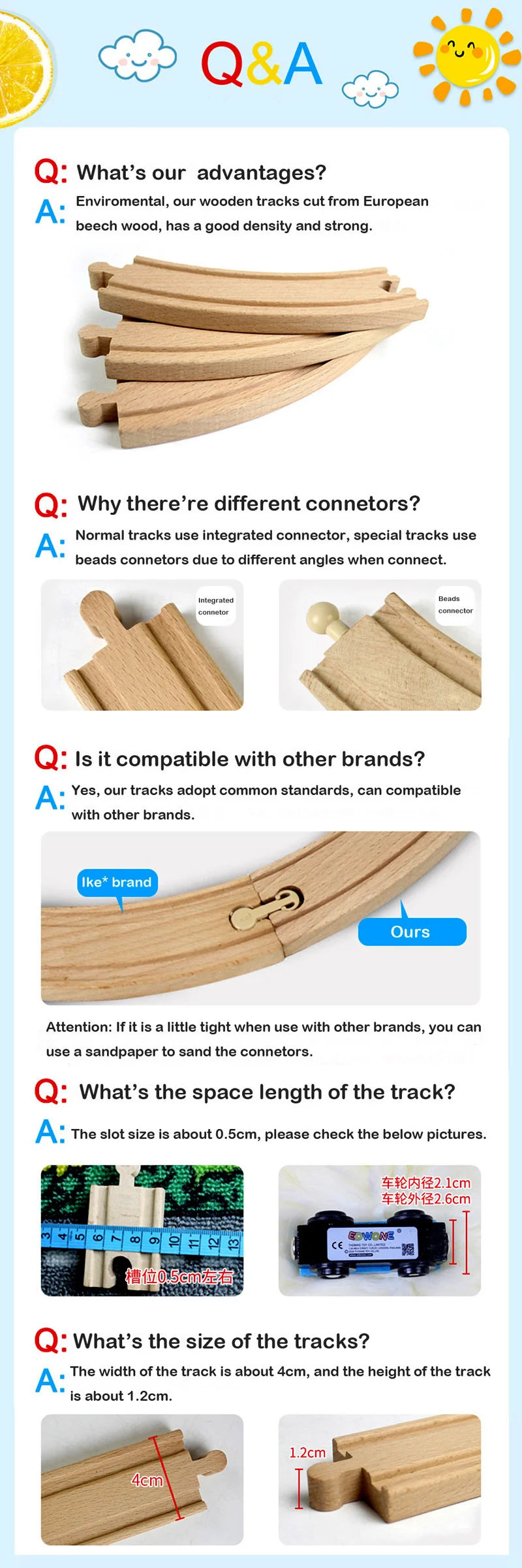Wooden Track Railway Toys Beech Wooden Train Track Accessories Fit For All Brand Wood Tracks Educational Toys For Children