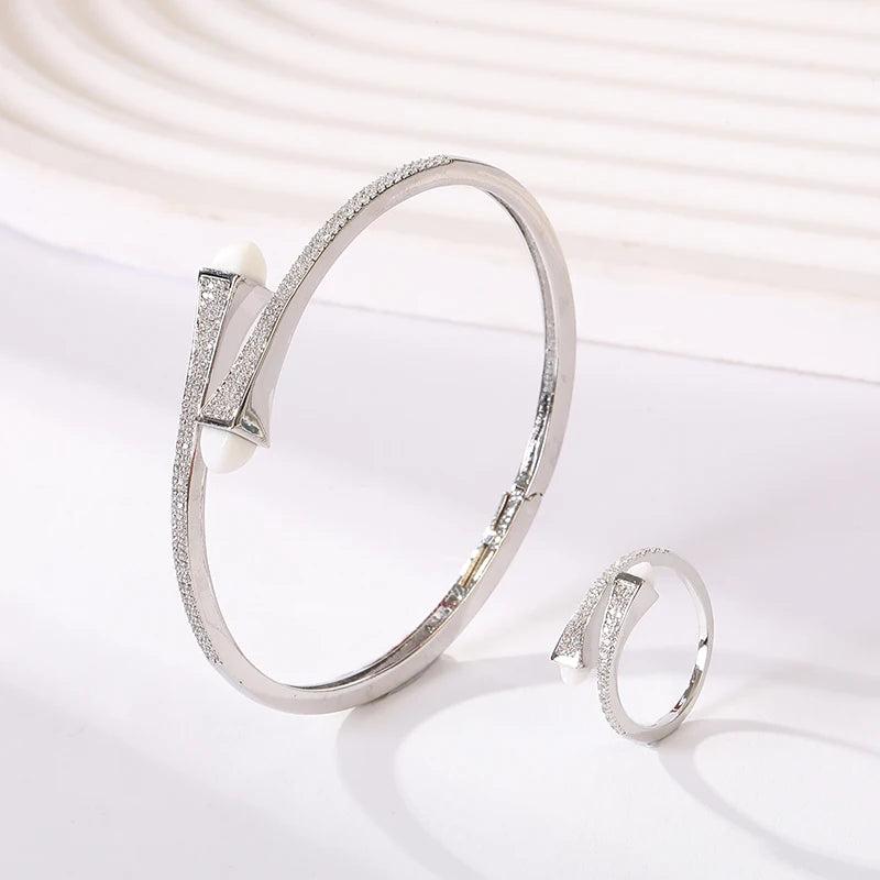 2025 New Cute Women Fashion Bracelet & Ring Set Candy color stone Simple Open Cuff Bangle Ring Arab Middle Eastern Jewelry Set
