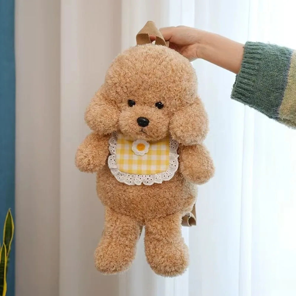 New Plush Teddy Dog Backpacks Poodle Shape Brown Khaki Stuffed Puppy Backpack Kawaii Cute Animals Shoulders Bag Girls Fashion