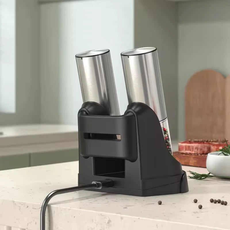 1/2Pcs Electric Salt and Pepper Grinders Set Capacity 190ML USB Rechargeable Base Adjustable Coarseness Spice Mill Kitchen Tools