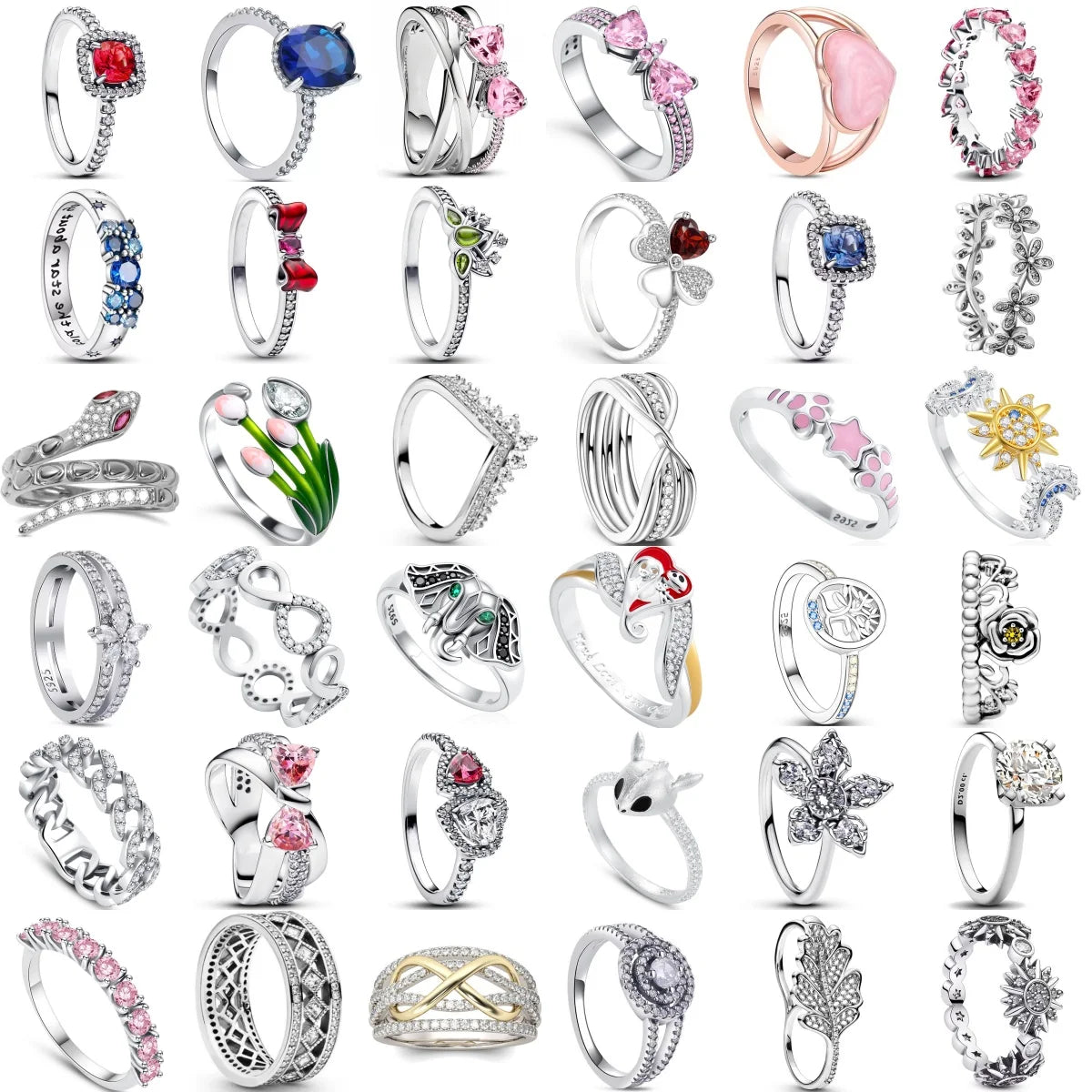 Christmas 925 Sterling Silver Crown Heart Flower Wing Zircon Sparkling Rings For Women Fine Jewelry wedding Anniversary Gifts