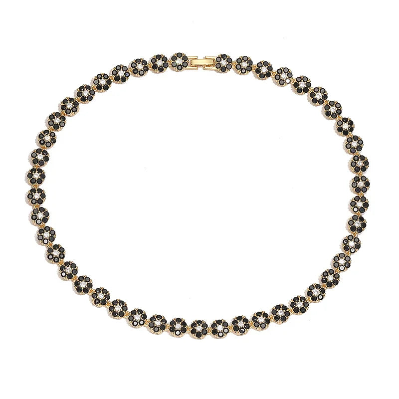 HECHENG, Flowers Colourful Zircon Necklace Bracelet ,Fine Jewelry Brass 18K Real Gold Plated Romantic Gift For Women