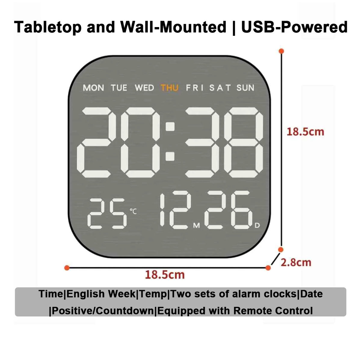 Mirror Brushed Finish Wall Clock Premium Feel Silent Wall Clock Table Alarm Clock Temp Display Bedroom Office Living Room Decor