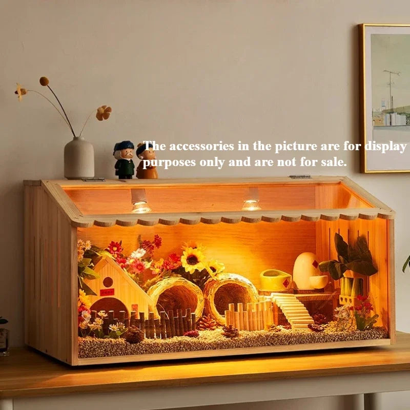 Small Pet Feeding Box, Insulated Hamster Villa for Mice Reptiles Hedgehogs, Multi-Function Climbing Habitat (Cage Only)