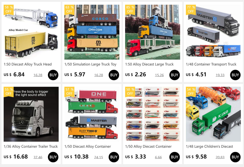 1/50 Simulation Large Truck Toy Car Model Alloy Diecast Transport Container Vehicle Car For Boy Gifts with Sound Light Pull Back