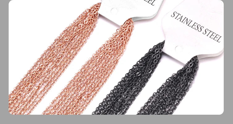 LUXUSTEEL 10Pcs/Lot Stainless Steel Chains 2mm/1mm O Shape Rolo Link Cuban Long Necklace For Women Pendant DIY Jewelry Wholesale