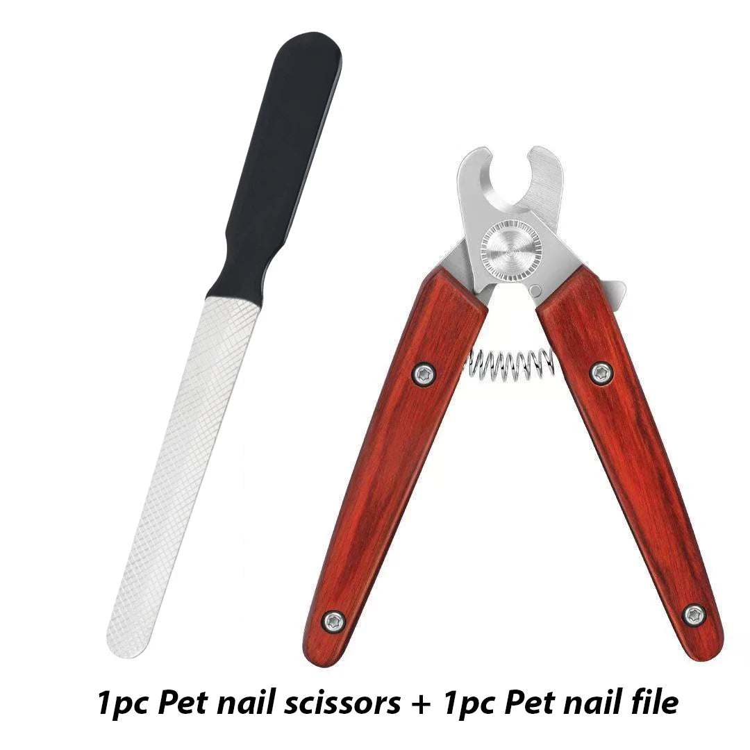 Wood Handle Pet Nail Clippers for Dogs & Cats Razor Sharp Stainless Steel Blades Ergonomic Wooden Grip Trimmer with Safety Stop