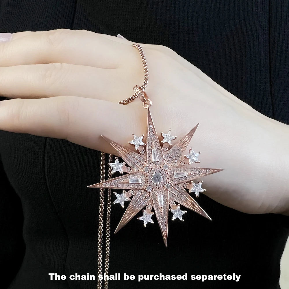 Pendant Sun Star CZ Pave Summer Winter New 925 Sterling Silver Fine Jewelry Europe Style Accessories Gift For Men Woman