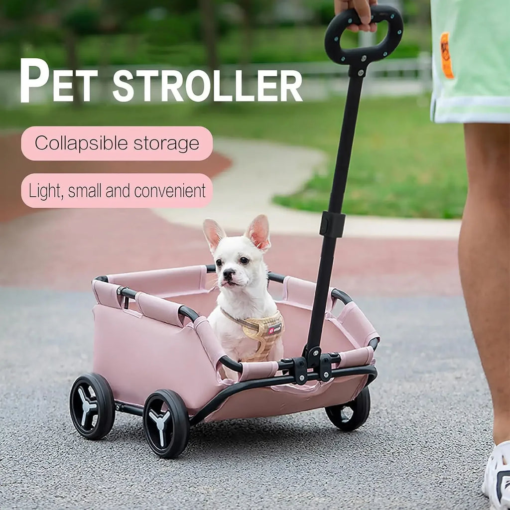 Lightweight Foldable Pet Stroller 4 Wheels Small Dog Handcart Comfortable Handlebars Foldable Dog Stroller for Small Cats & Dogs