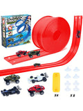 DIY Dual Flexible Track Car Racing Set with 498cm PVC Soft Race Track and 4 Sliding Cars Educational Toys Gift for Children Game