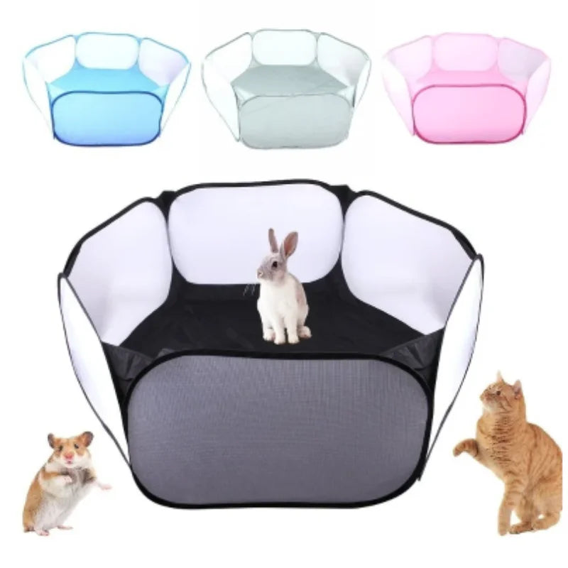 Transparent Portable Pet Cage Tent Dog Cat Playpen Open Folding Yard Fence for Hamster Rabbit Guinea Pig Small Pet Cage