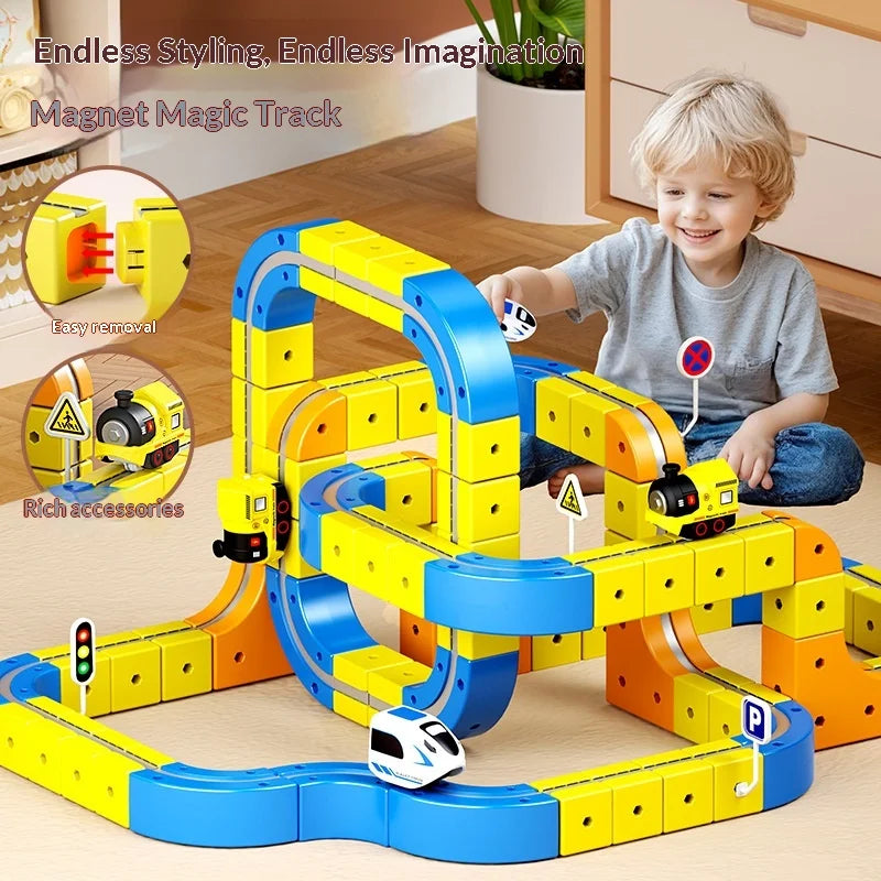 Educational Anti-Gravity Magnetic Building Blocks High-Speed Railway Toy Train Set Changeable Tracks Interactive Play Vehicle
