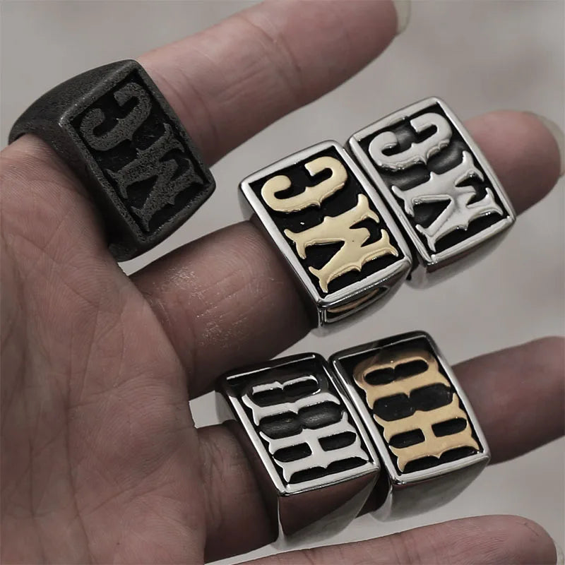 7/8/9/10/11/12/13 Stainless Steel Gold Silver Color Letter HD Waterproof Men Ring Punk Finger Jewelry Drop Shipping Wholesale