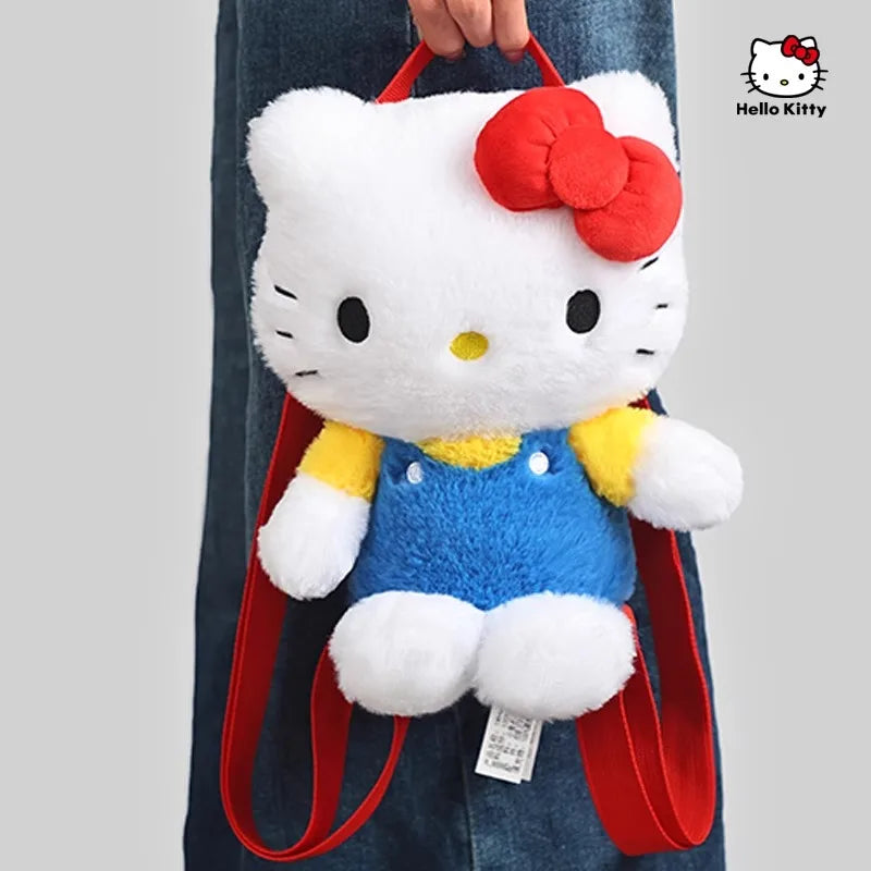 Genuine Anime Sanrio Hello Kitty Stuffed Toy Female Kawaii KT Cat Shoulders Backpack Women Kid Schoolbag Doll Girl Birthday Gift