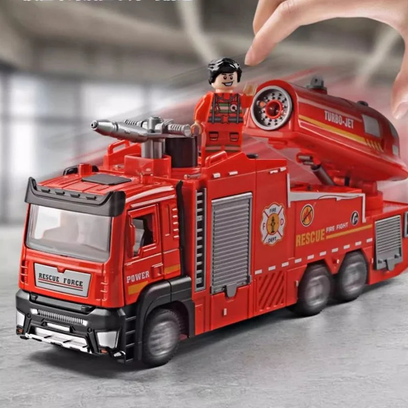 Fire Truck Diecast Simulation Sprinkler Toy with Light Music Water Spray Rescue Car Children's Toy Firefighter Truck