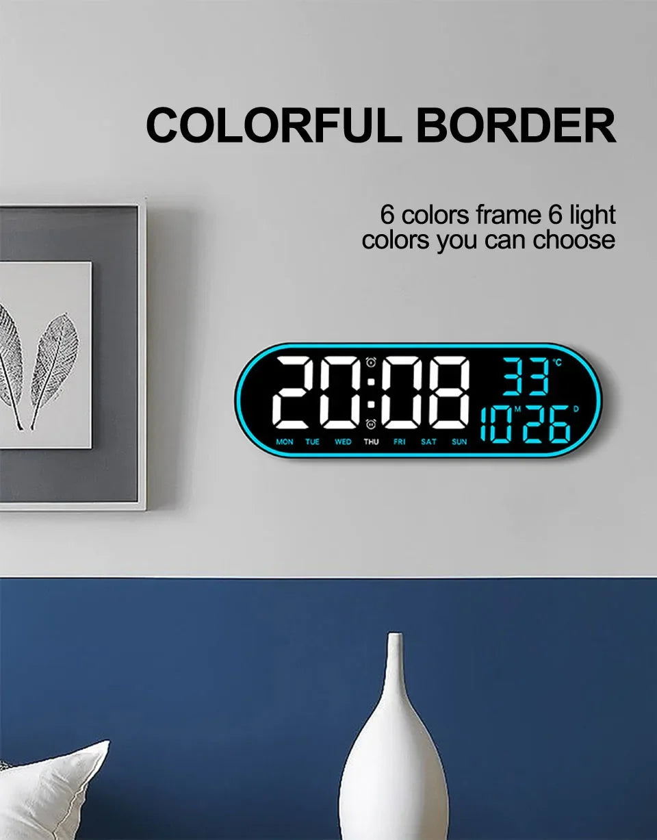 LED Digital Wall Clock Remote Control Electronic Mute Clock with Temperature Date Week Display 15-inch Timing Function Clock