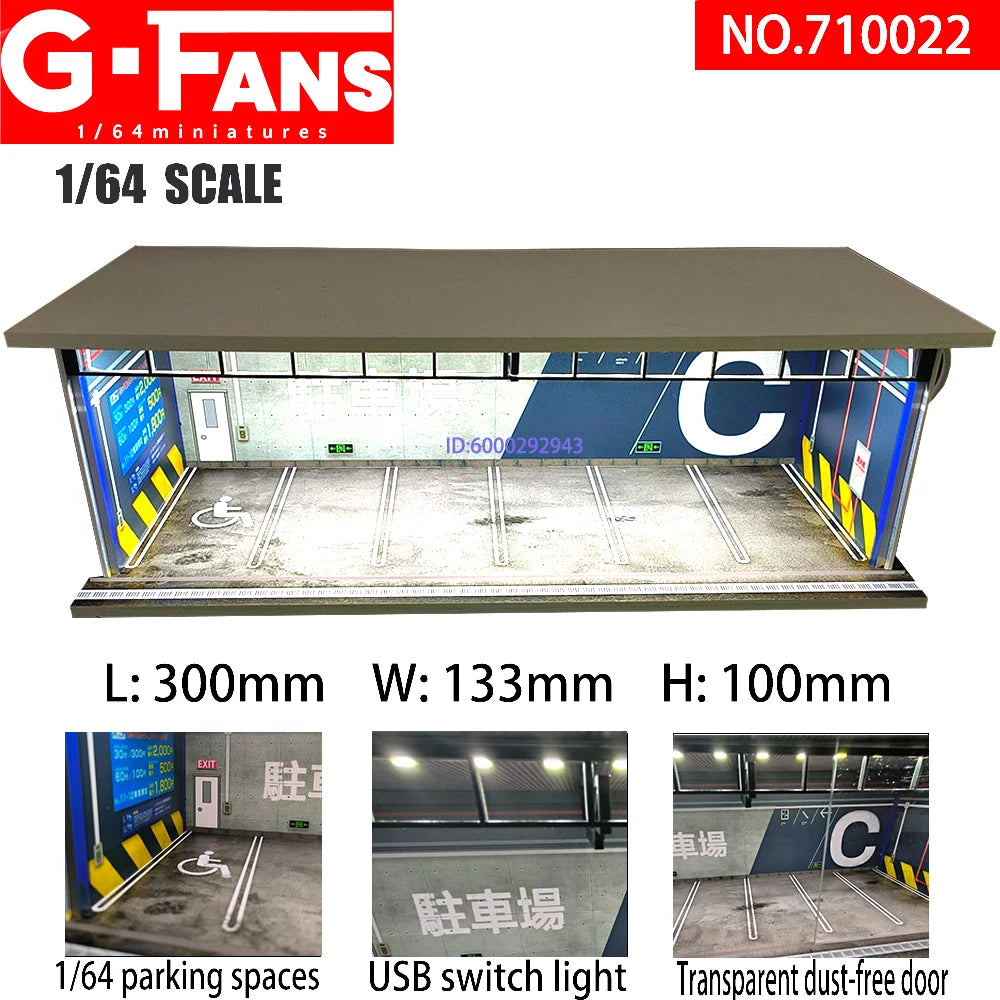 GFans 1/64 Scale Car Garage Miniatures Model Car Parking Lot Diecast Scene Display Vehicle Scene Toy Background Collection