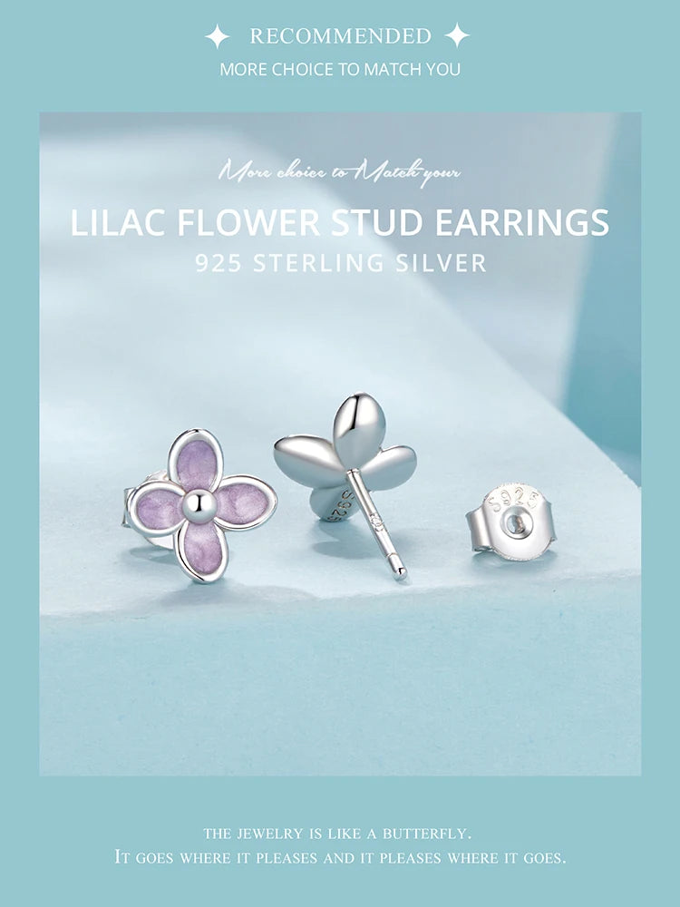 Bamoer 925 Sterling Silver Original Blue Butterfly Ring Lilac Flower Earrings for Women Jewelry Set Anniversary Engagement Gift