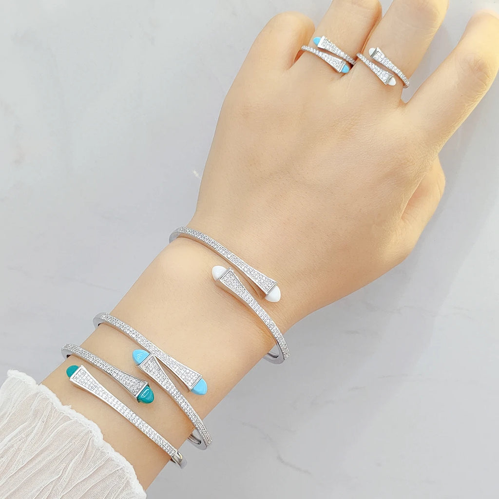 2025 New Cute Women Fashion Bracelet & Ring Set Candy color stone Simple Open Cuff Bangle Ring Arab Middle Eastern Jewelry Set