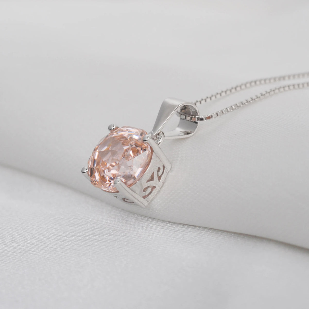 Potiy 2ct Morganite Pink Octagon Rose Cut Pendant Necklace No Chain Cubic Zirconia 925 Silver Jewelry Gift