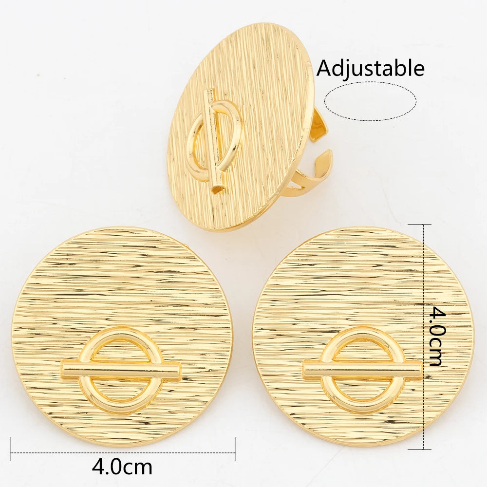 Gold Color Jewelry Set For Women Dubai Round Earrings Adjustable Ring Nigeria Bridal Jewelry Accessories Wedding Bracelet Party