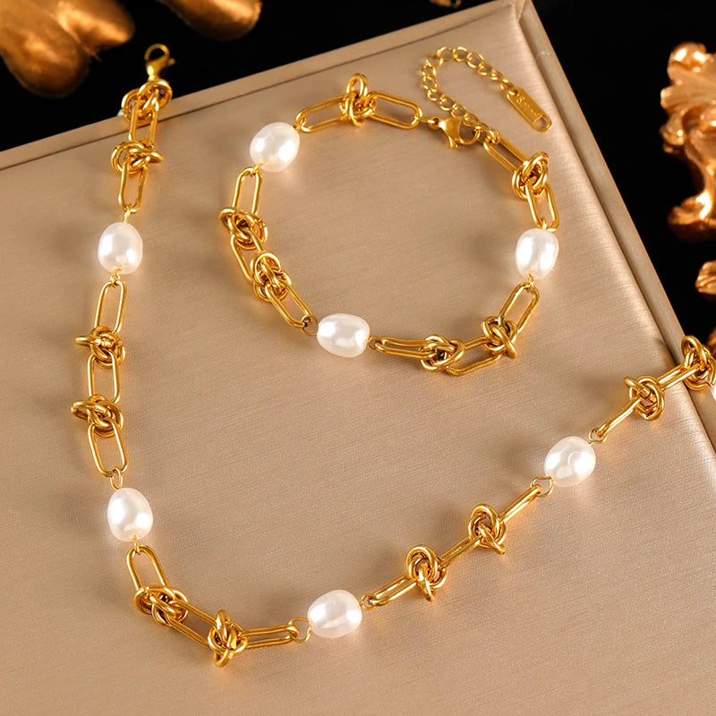 EILIECK 316L Stainless Steel Metal Colored Zircon Chain Necklace Bracelet Set For Women Fashion Statement Waterproof Jewelry