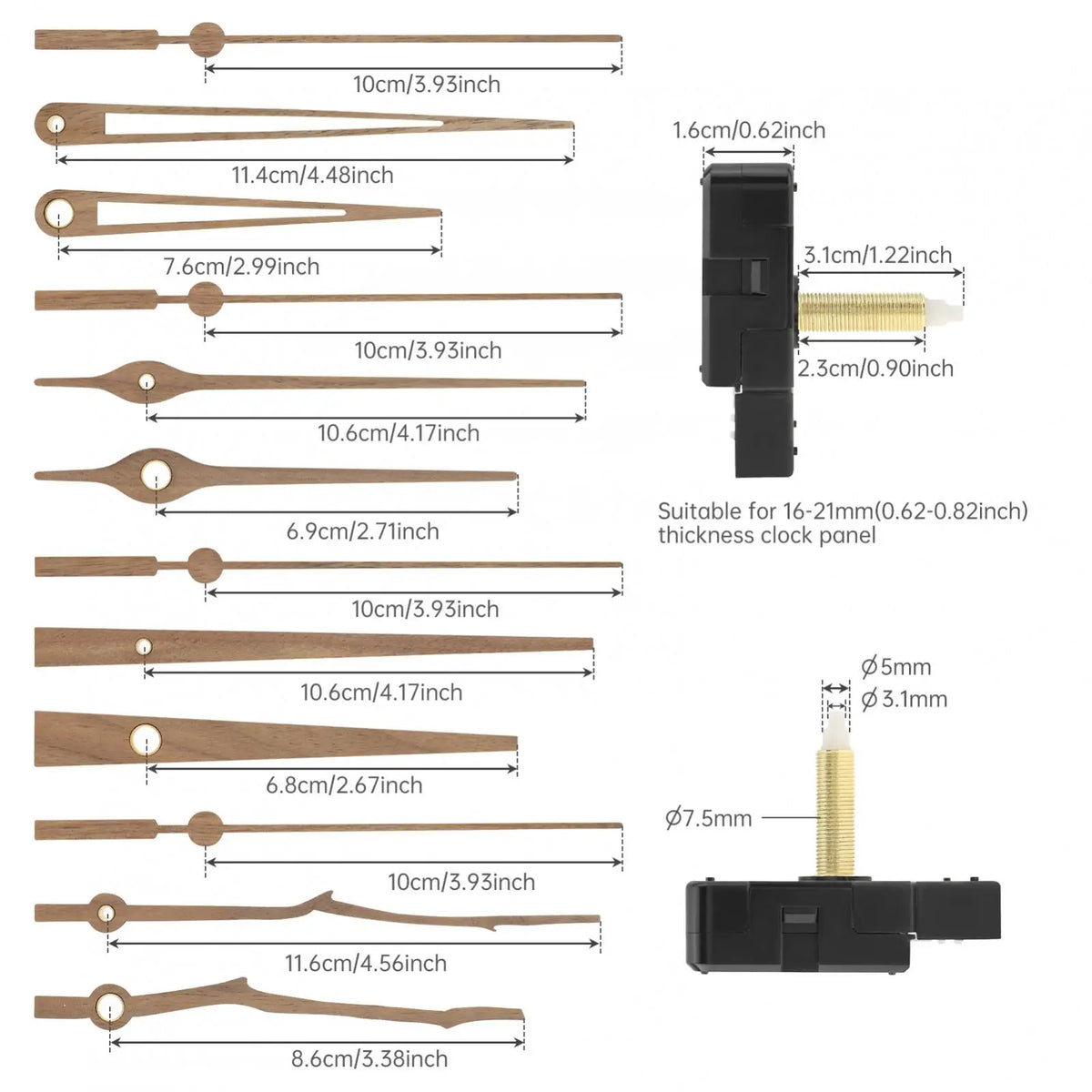 4 Pack 20/32 mm Long Shaft Quartz Silent Clock Mechanism Kit for DIY Kit / Clock Repair Replacement Part with 4 Sets Clock Hands