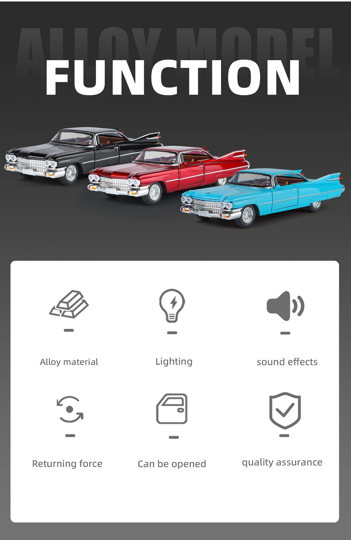 1:32 Cadillac Eldorado Biarritz Classic Retro Car Alloy Metal Diecast Model Car With Sound And Light Pull Back Collection Hobby