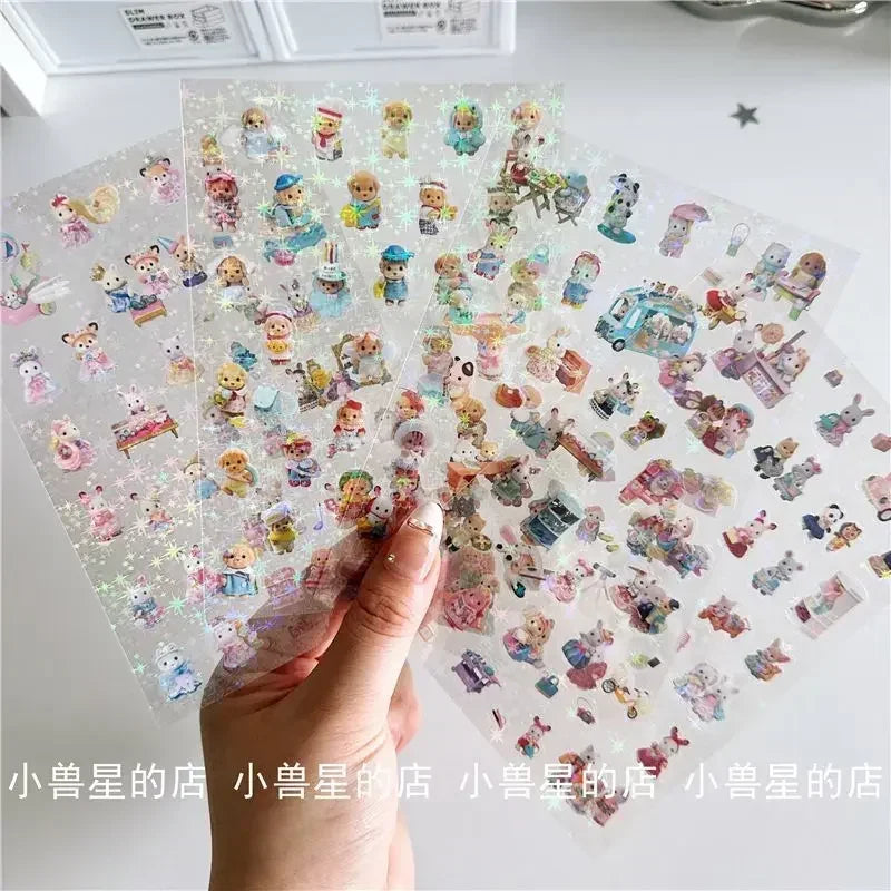 Sylvanian Families High-value Cute Double-transparent Sticker Scene Decoration Material Hand Account Waterproof Laser Star Toy