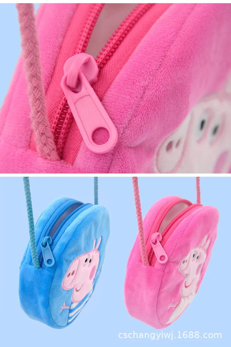 16cm/6.29in Peppa Pig Figure Plush Rounded Backpack Toys George Kindergarten Cartoon Shoulder Bag Coin Purse Children's Gift