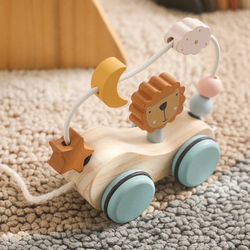 Wooden Montessori Toys Animal Block Dragging Stars Moon Surround Train  Hand Coordination Stacking Toy Handmade Decoration Gifts
