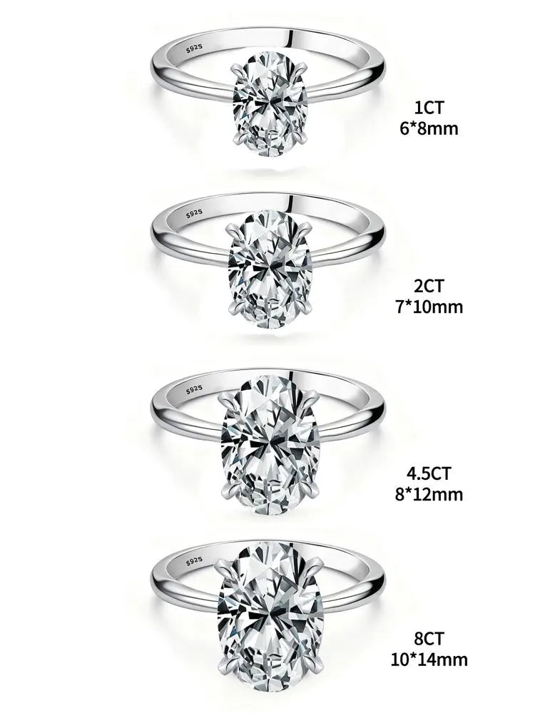 GRA 1-3CT 925 Sterling Silver Engagement Rings Oval Cut Solitaire Cubic Zirconia Wedding Promise Rings for Women Fine Jewelry